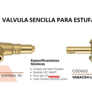 VALVULA DE LATON SENCILLA PARA ESTUFA