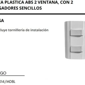 PLACA PLASTICA ABS 2 VENTANAS CON 2 APAGADORES SENCILLOS GA2014MDBL