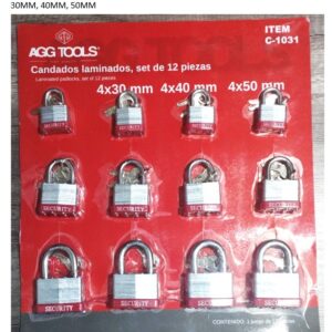 CANDADO AGG TOOLS LAMINADO PAQ C/12 30-40-50 MM