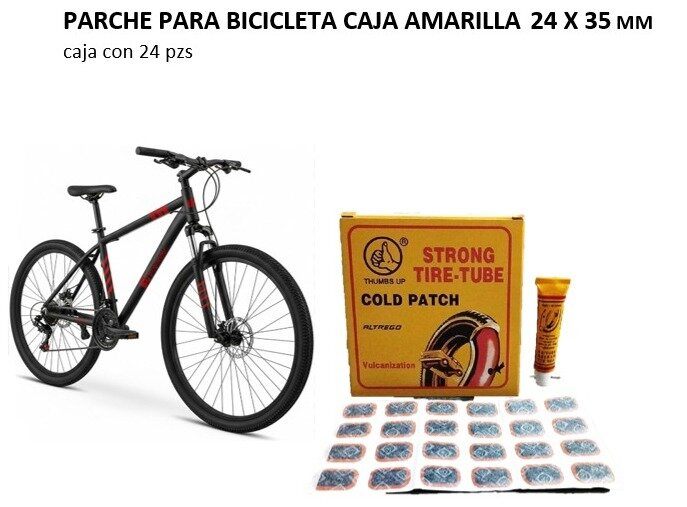 PARCHE PARA BICICLETA CAJA AMARILA 24 X 35 MM CON 24 PZS.